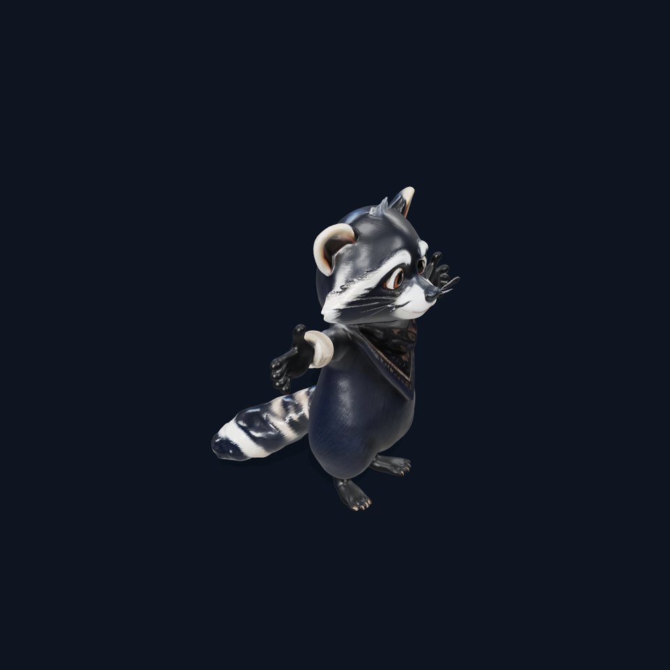 Charming Rigged and Animated Raccoon Character Model with Accessories